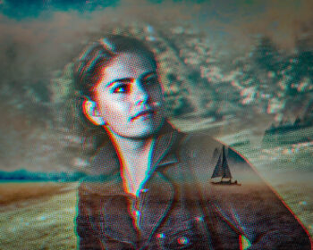 Image of girl with composite of sailboat in the background.